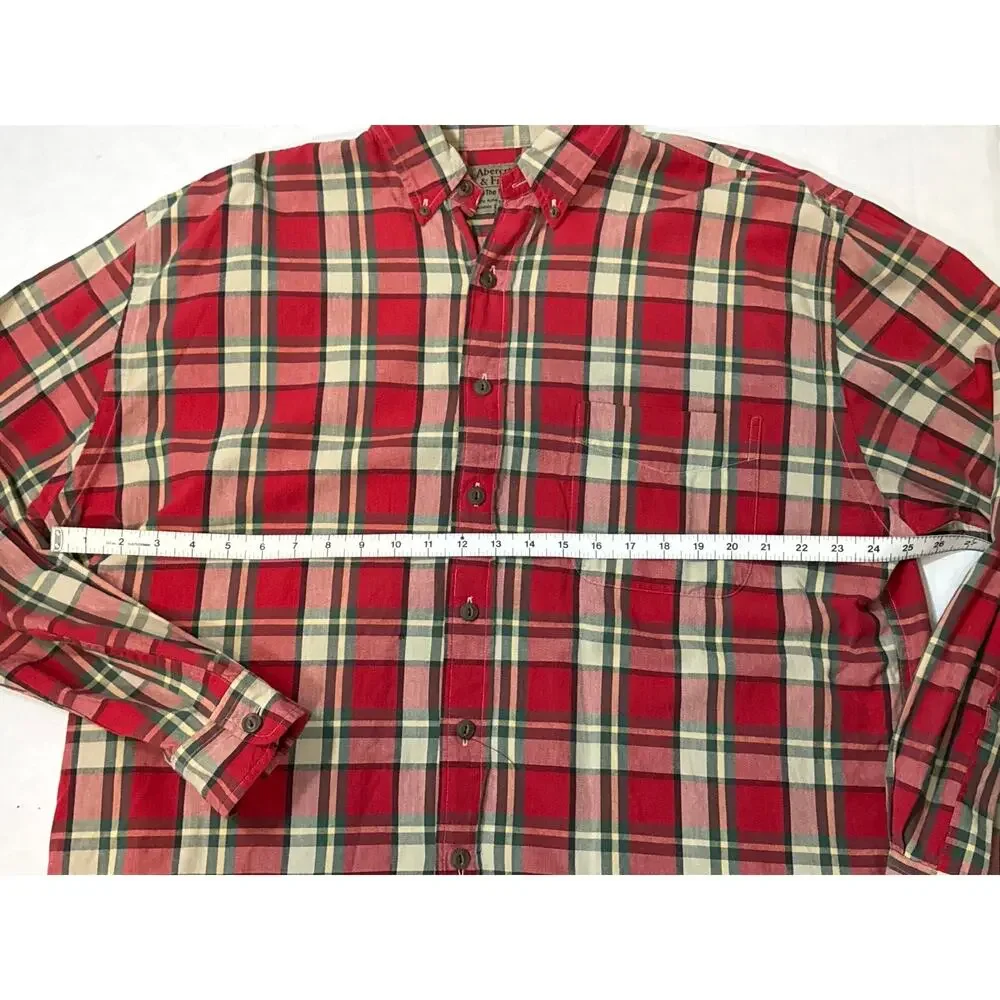 Vintage Abercrombie Fitch Big Shirt Button Down Plaid Mens Medium Red Country